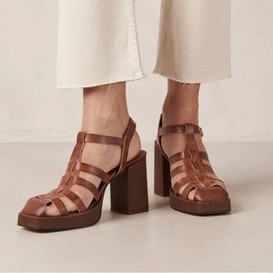 ALOHAS Rollers Brown Vegan Leather Fisherman Block Heel Platform Sandals
